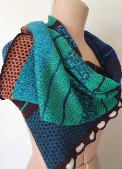 Tui Scarf in Navy, Retro Emerald, Cobalt Teal and Turquoise.